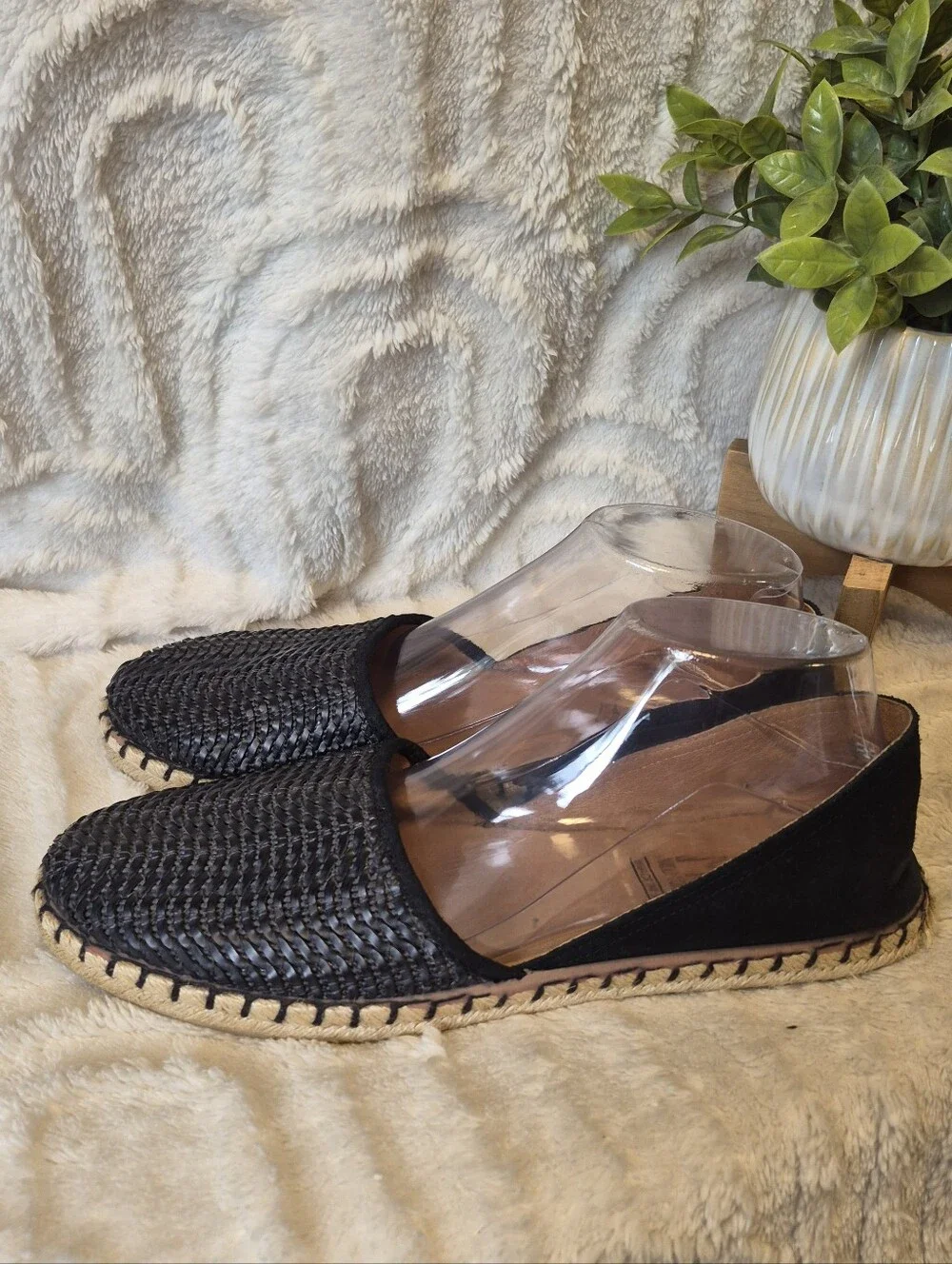 Miz Mooz Cindy Espadrilles Black Woven Leather D'Orsay Flats Women's Sz 10 US